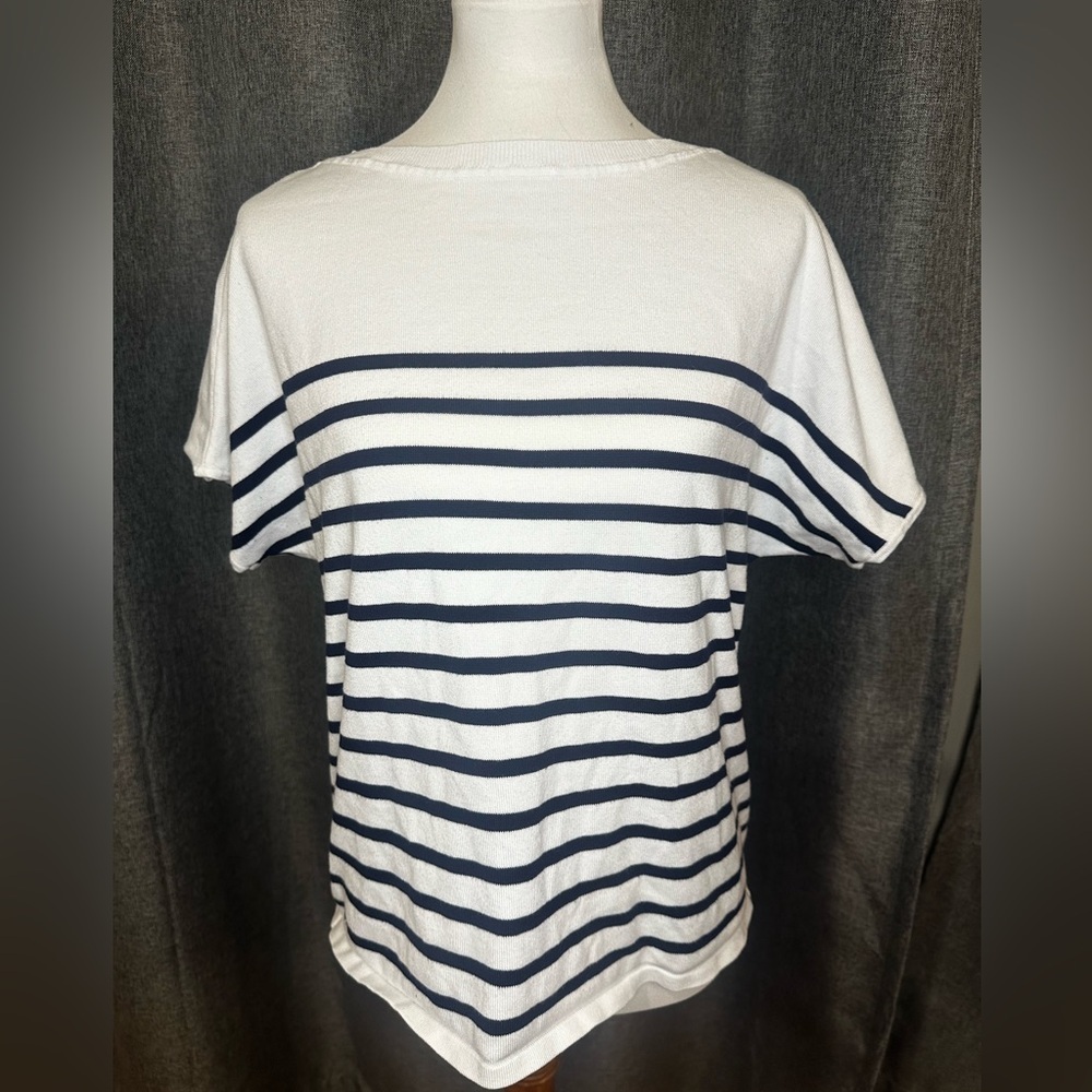Marled Reunited Clothing Navy & White Striped Knit Top